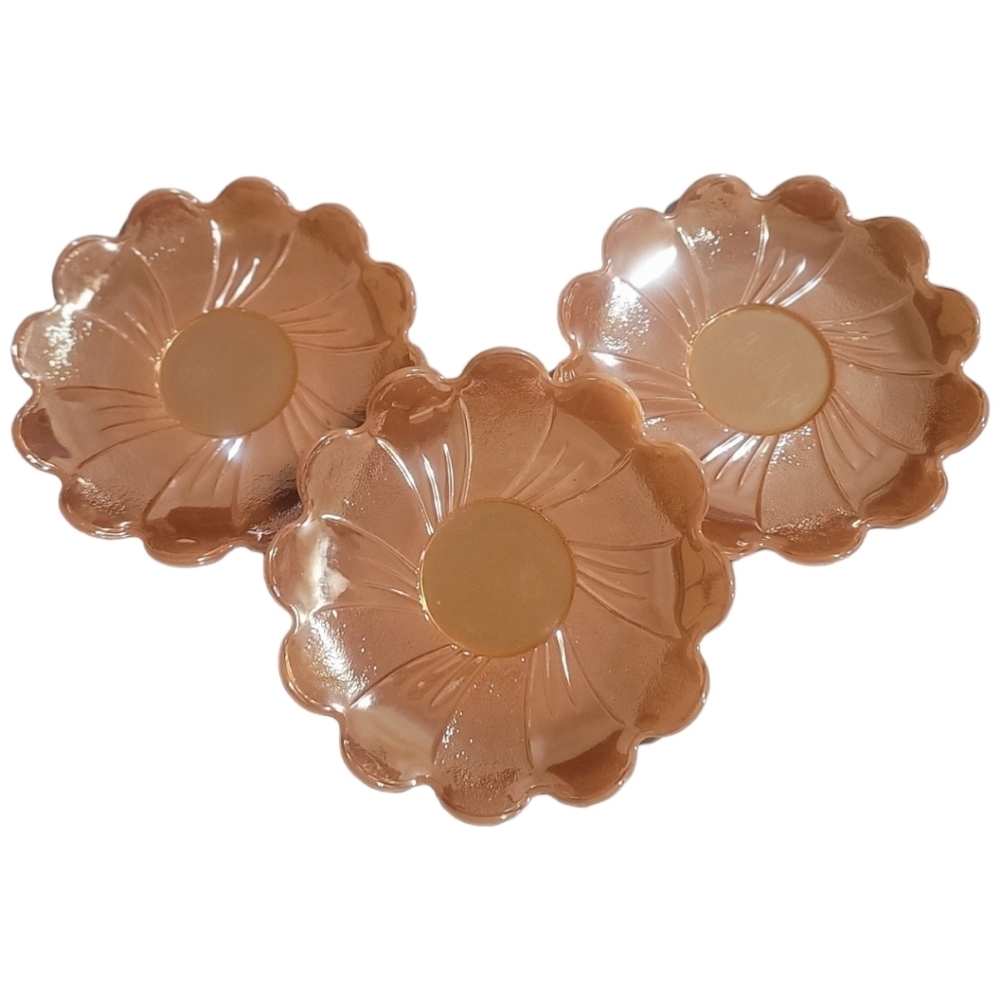 ⏳️Vintage⏳️FIRE KING: Peach Luster LOTUS, SAUCERS, SET OF 3